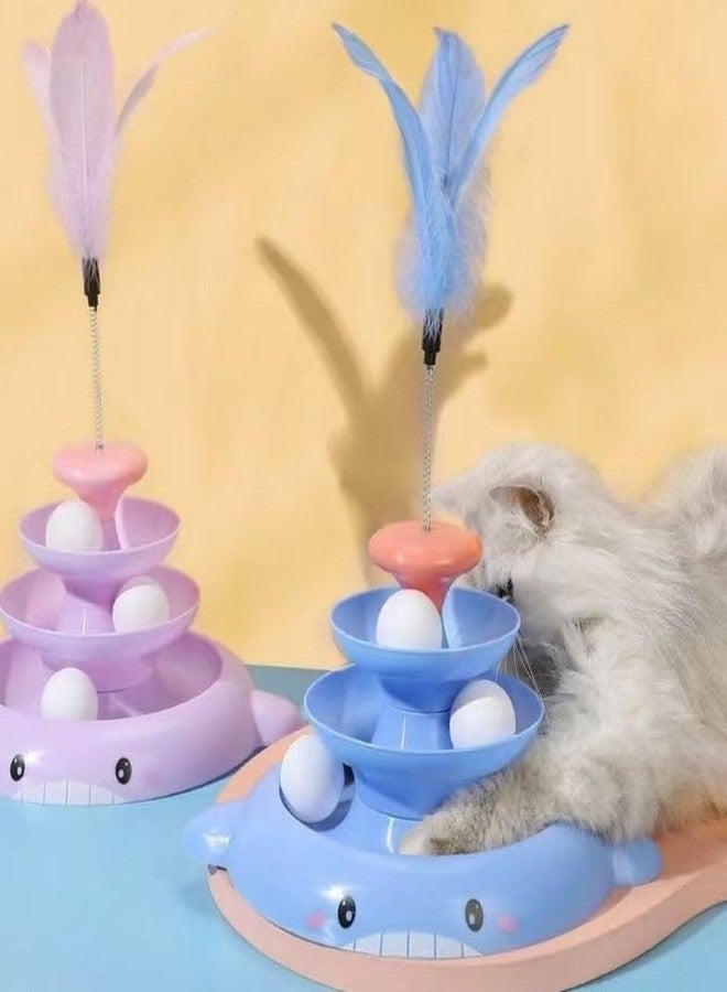 PET FUN مجموعة ألعاب القطط التفاعلية من بيت فن®: برج مسار كرات بثلاثة مستويات مع عصا ريش وكرات مطاردة متدحرجة للقطط والقطط الصغيرة المنزلية، للعب الذهني والبدني - Image 3